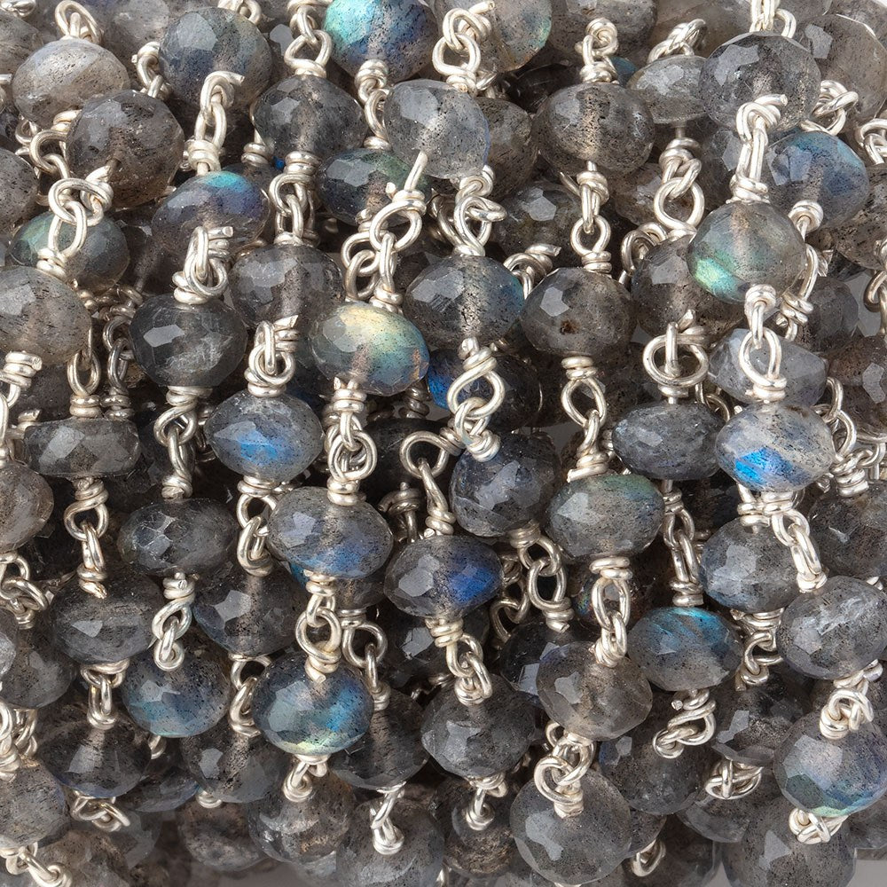 6mm Labradorite faceted rondelle beads on .925 Sterling Silver Chain
