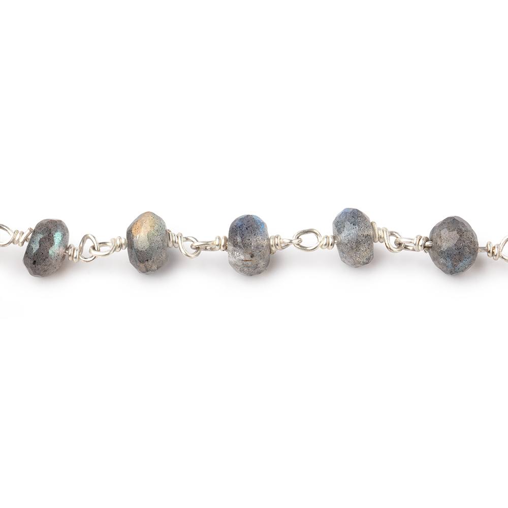 6mm Labradorite faceted rondelle beads on .925 Sterling Silver Chain