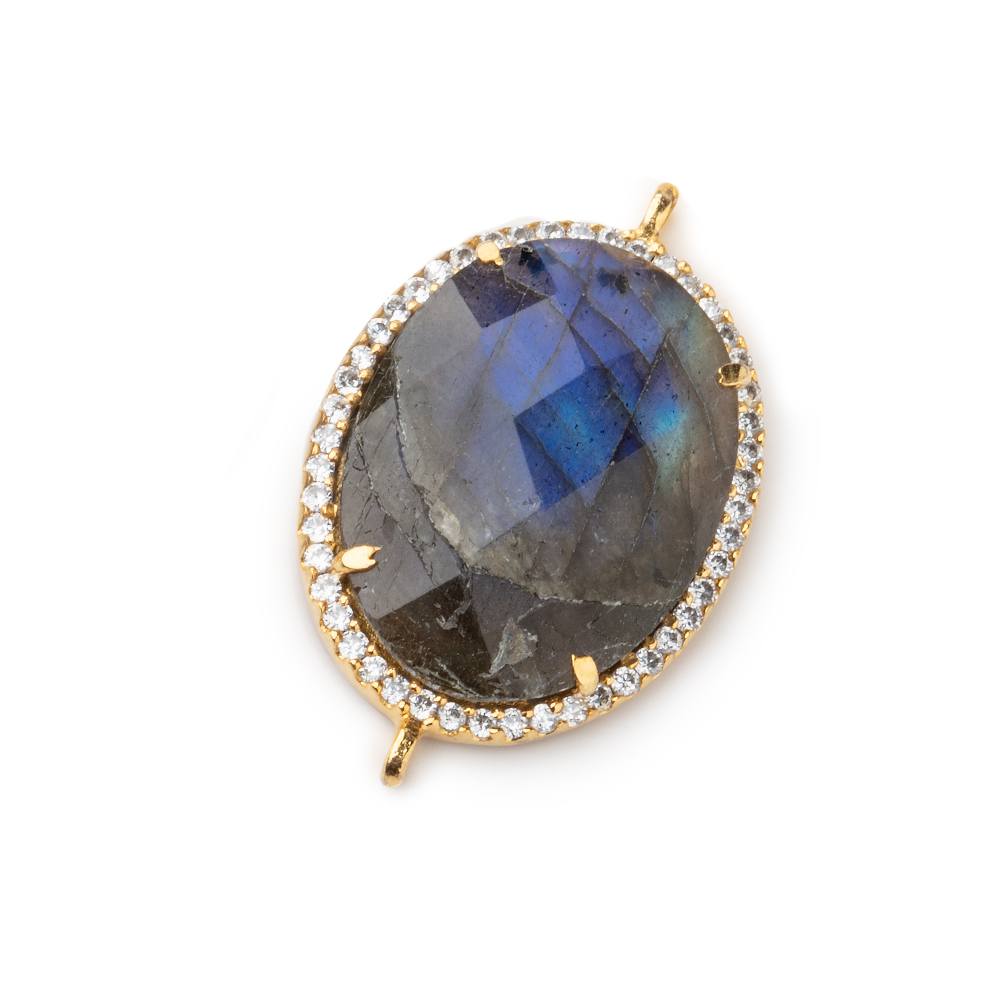 22x18mm Vermeil Bezeled White CZ & Labradorite Oval Connector 1 pc