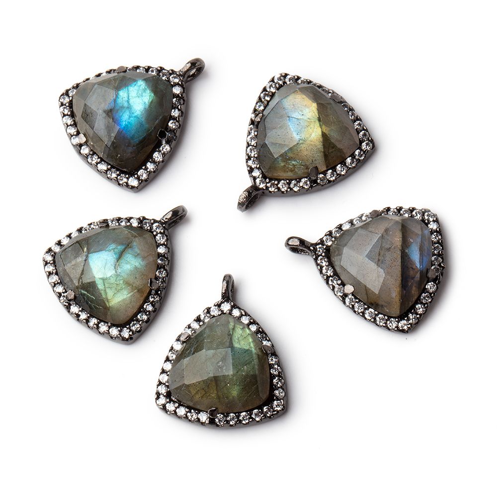 15.5mm Black Gold Bezeled White CZ & Labradorite Triangle Pendant 1 piece
