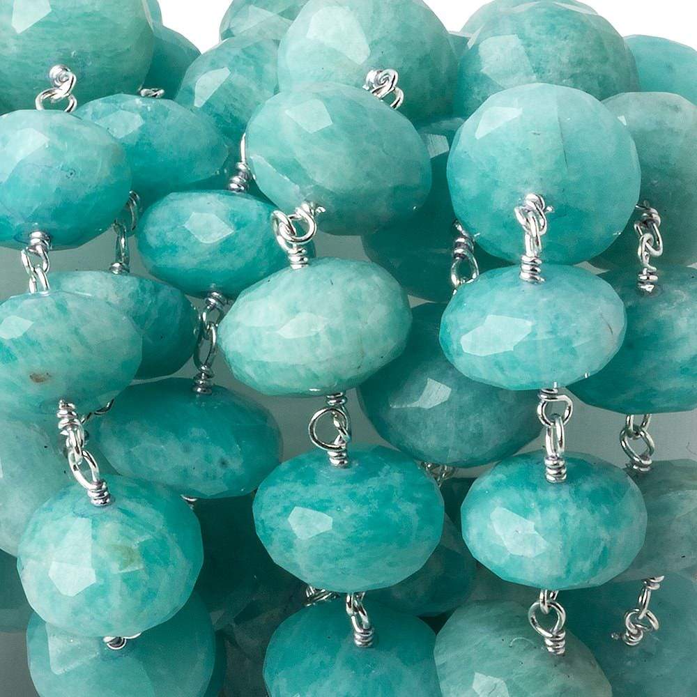 11mm Amazonite faceted Rondelle .925 Silver Chain by the foot 24 beads