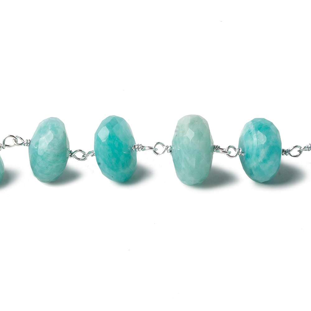 11mm Amazonite faceted Rondelle .925 Silver Chain by the foot 24 beads
