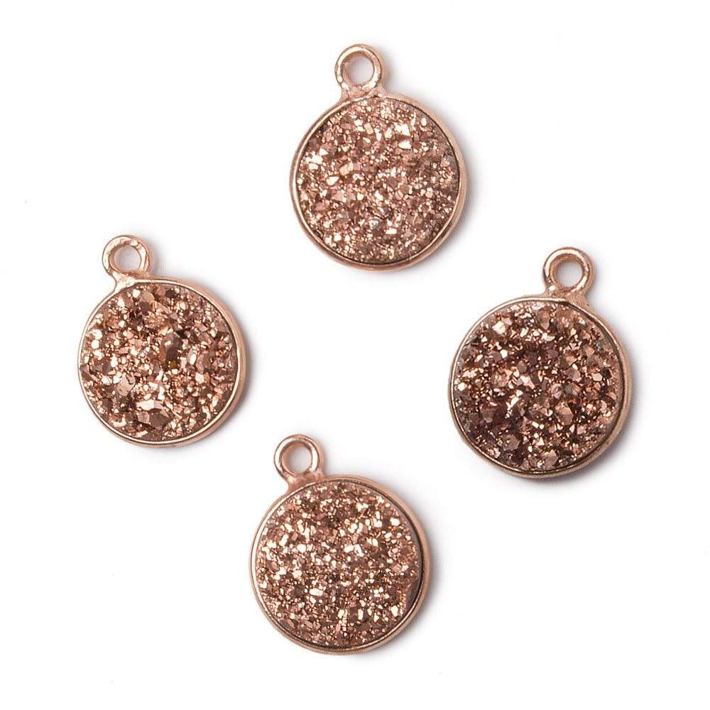 11mm Rose Gold Bezel Metallic Rose Drusy Coin Pendant  1 piece