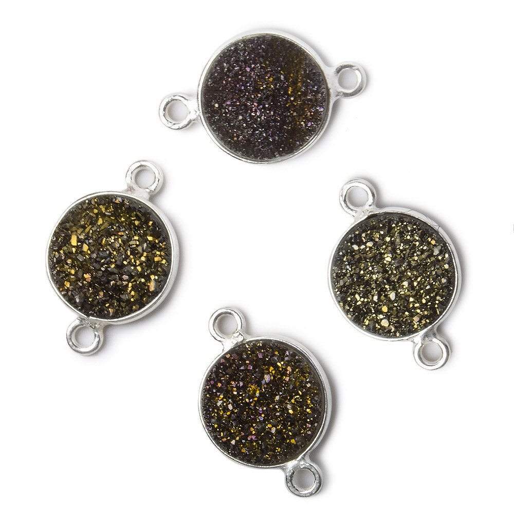 11mm Silver .925 Bezel Metallic Bronze Drusy Coin Connector 1 piece