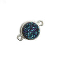 11mm Silver Bezel Mystic Mermaid Green Drusy Coin Connector 1 piece