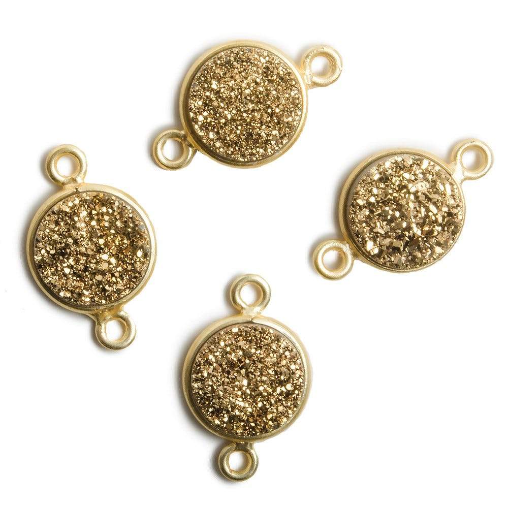 11mm Vermeil Bezel Metallic Gold Drusy Coin 2 ring Connector 1 piece