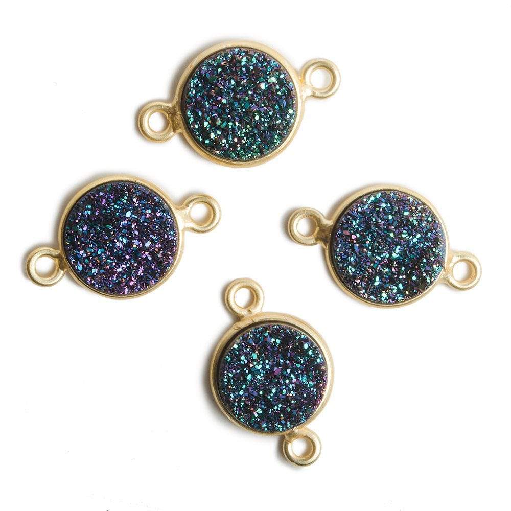 11mm Vermeil Bezel Mermaid Green Drusy Coin Connector 1 piece