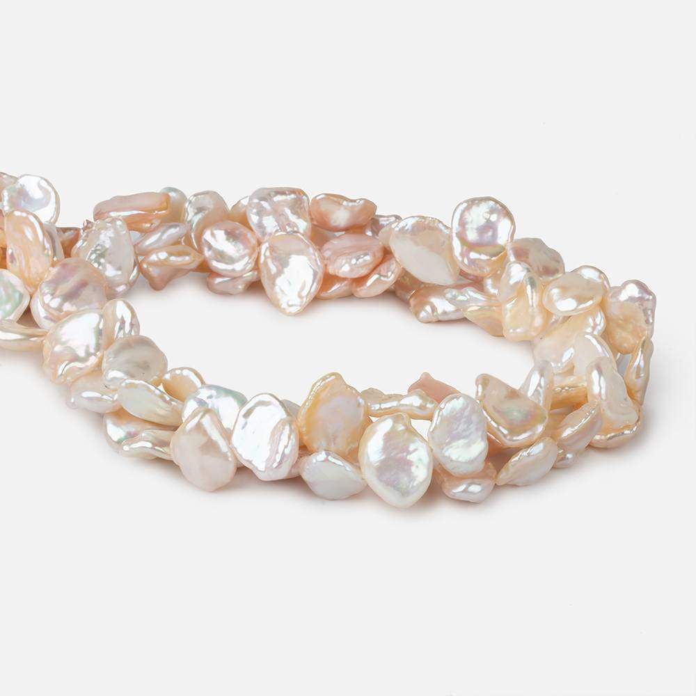 11x10-16x10mm Pink & White Keshi side drilled Freshwater Pearls 16 inch 39 pieces AAA