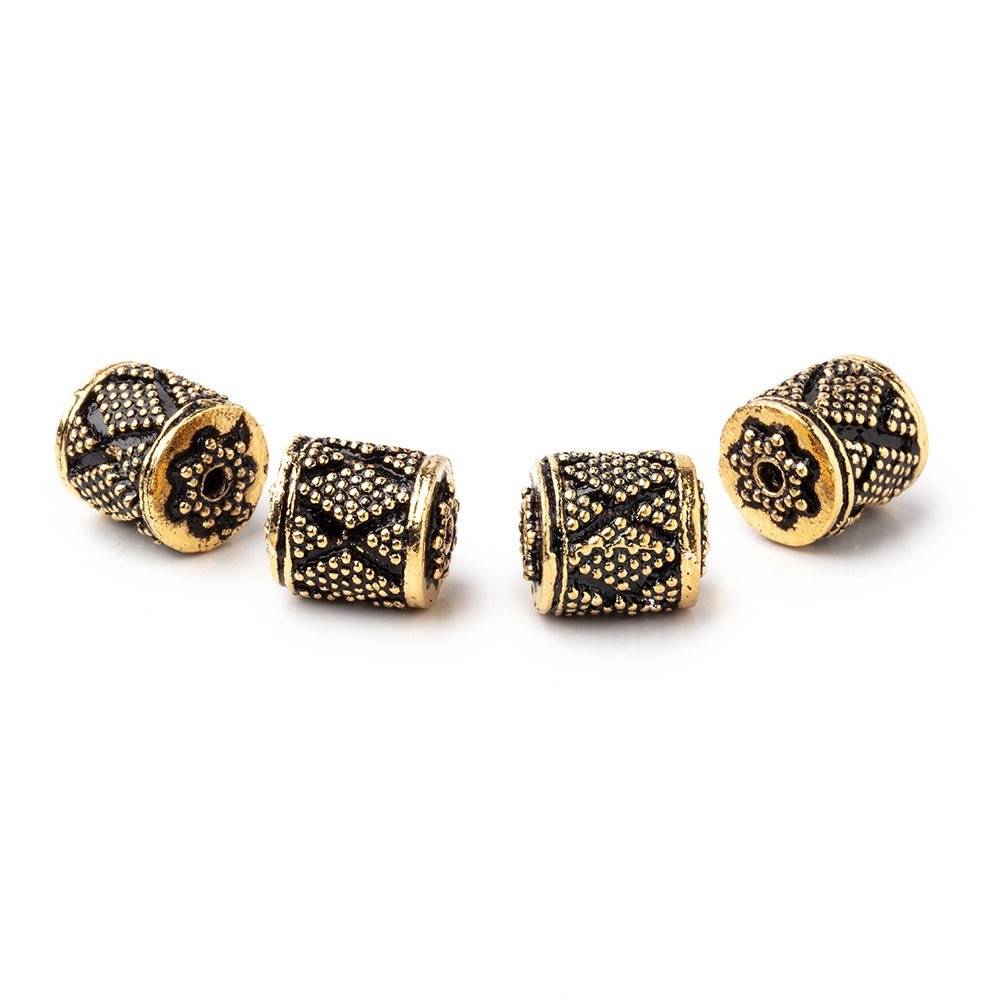 11x10mm Antiqued 22kt Plated Copper Miligrain Tube Set of 4 Beads