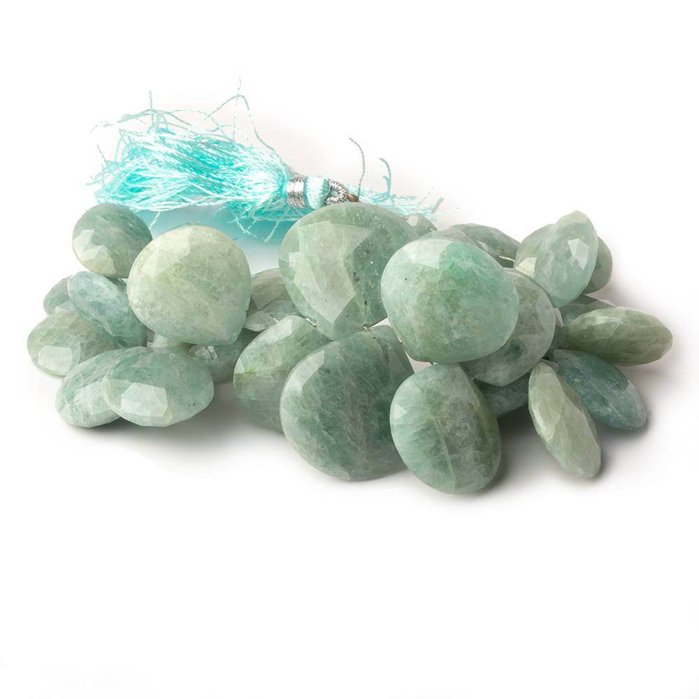 11x11-20x21mm Milky Aquamarine Faceted Heart Beads 7 inch 33 pieces