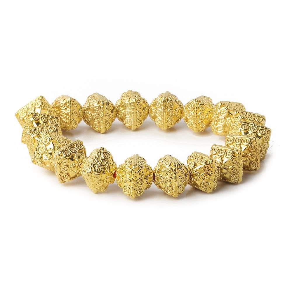 11mm 22kt Gold Plated Copper Bali Design Bipyramid 8 inch 19 Beads