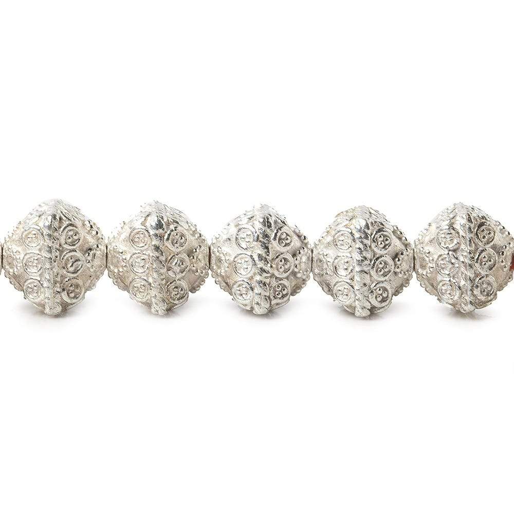 11mm Silver Plated Copper Bali Design Bipyramid 8 inch 19 Beads