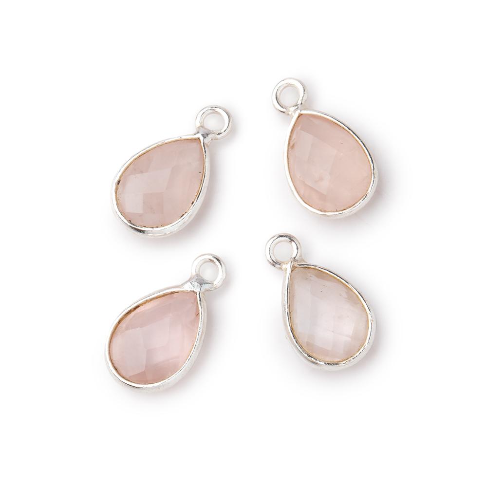 11x8mm .925 Silver Bezel Rose Quartz Faceted Pear Focal Pendants Set of 4 pieces