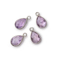 11x8mm Black Gold Bezel Pink Amethyst Faceted Pear Focal Pendants Set of 4 pieces