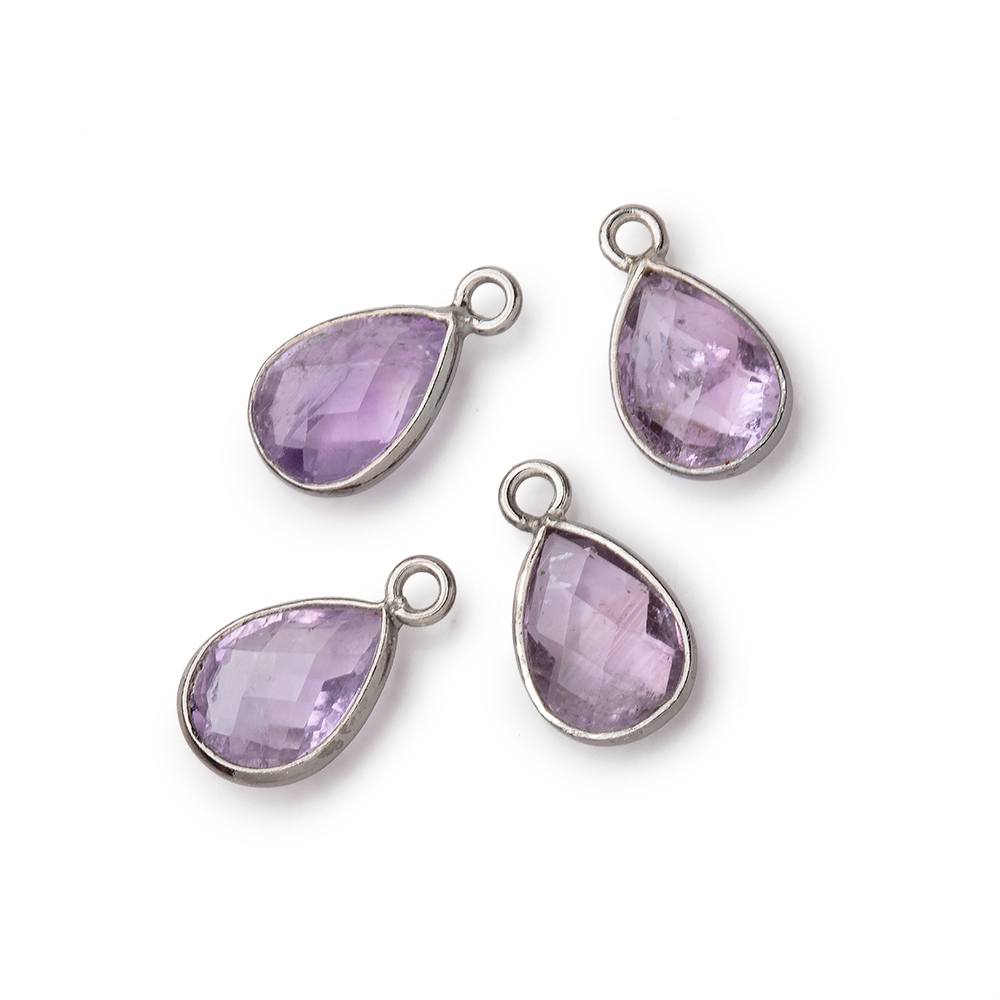 11x8mm Black Gold Bezel Pink Amethyst Faceted Pear Focal Pendants Set of 4 pieces