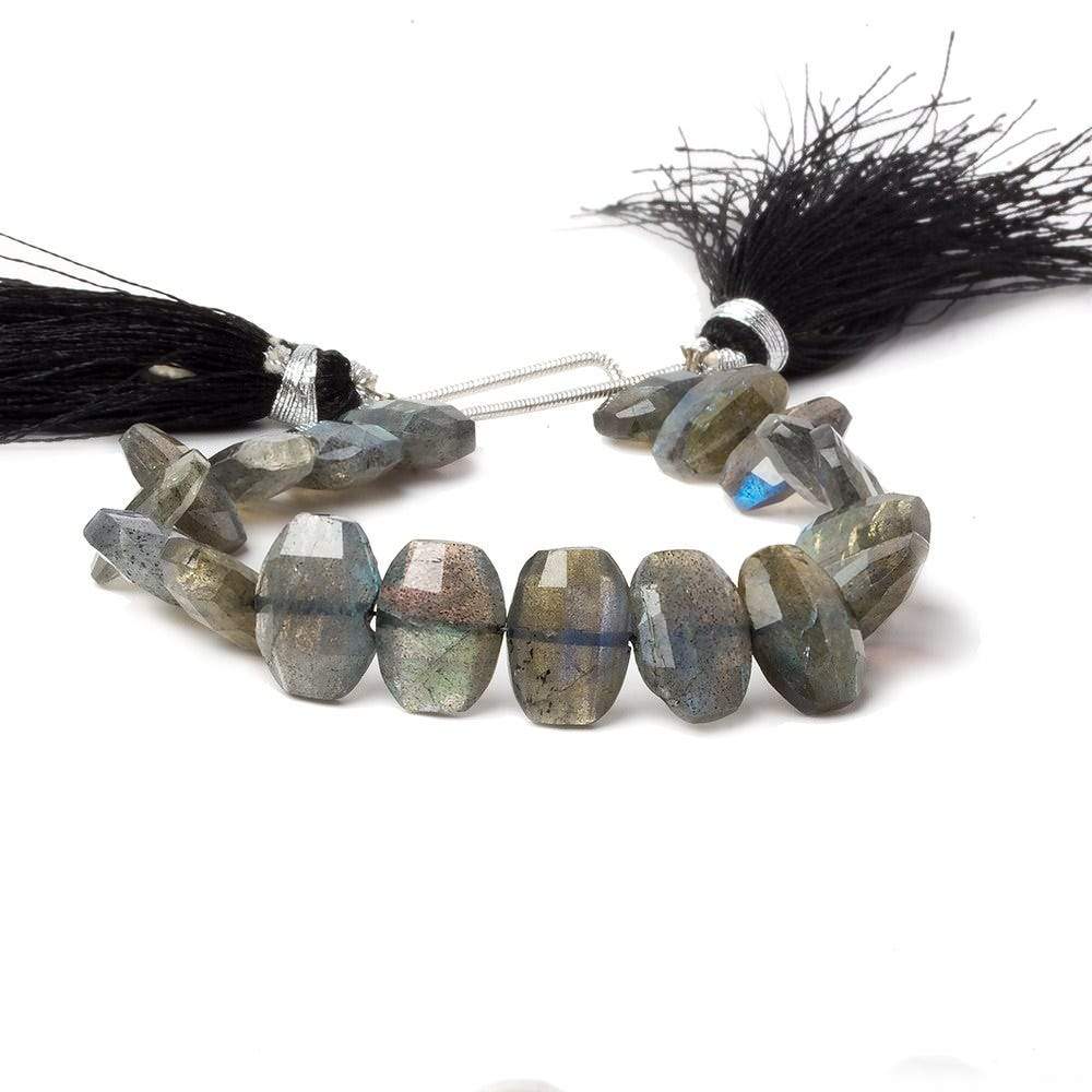 7x10mm Labradorite side drilled Faceted Cushion Beads 6 inch 25 pieces