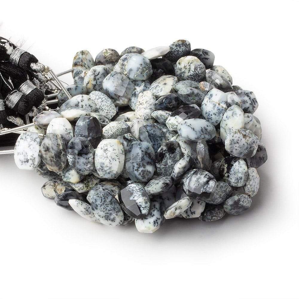 11x9-13.5x9mm Dendritic Opal Side Drilled Faceted Cushion 6 inch 15 beads