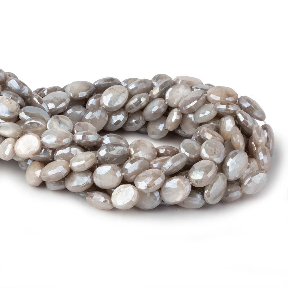 11x9-13x9mm Mystic Light Platinum Grey Moonstone faceted ovals 14 inch 28 beads