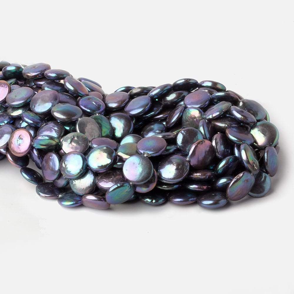 12-13mm Peacock Blue Purple Coin Freshwater Pearl 16 inch 31 pieces A