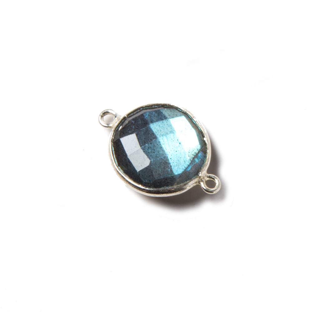 12-13mm Silver Bezeled Labradorite faceted coin Connector  1 piece