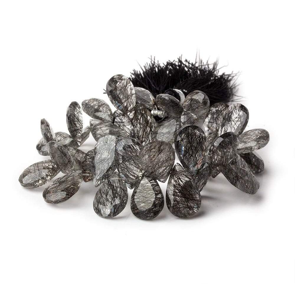 12-15mm Black Tourmalinated Quartz Faceted Pear Beads 6 inch 37 pieces AAA