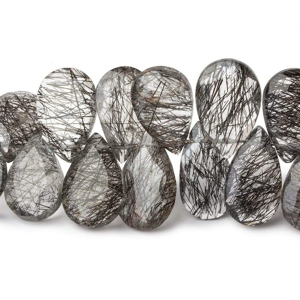 12-15mm Black Tourmalinated Quartz Faceted Pear Beads 6 inch 37 pieces AAA