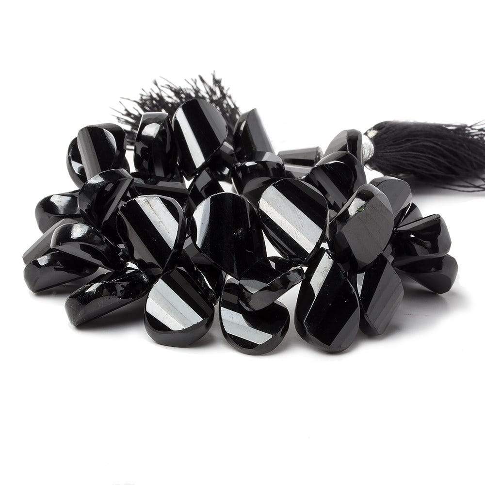 12-16mm Black Spinel Twist Faceted Pear Beads 8 inch 46 pieces