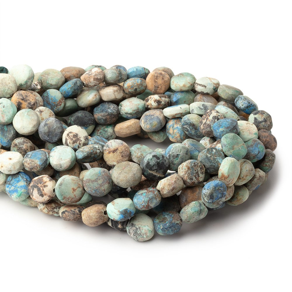 7-8mm Frosted Chrysocolla plain coin beads 7.5 inch 24 pieces
