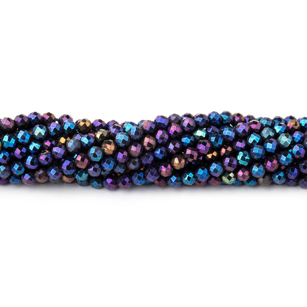 3mm Peacock Metallic Black Spinel Micro faceted rounds 13 inch 128 beads