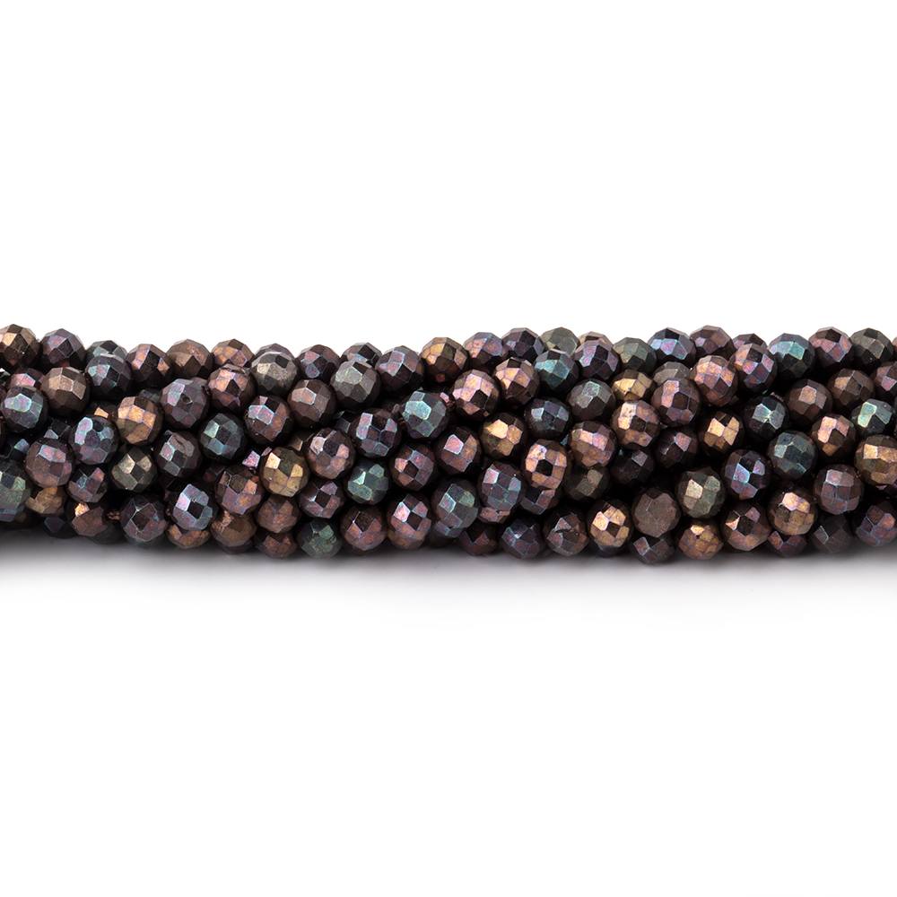 3mm Metallic Chocolate Black Spinel Micro faceted rounds 13 inch 108 beads