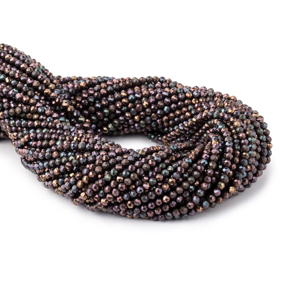 3mm Metallic Chocolate Black Spinel Micro faceted rounds 13 inch 108 beads