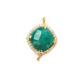12.5mm Vermeil Bezel White CZ & Green Aventurine Cushion Connector 1 piece