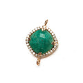 12.5mm Rose Gold Bezel White CZ & Green Aventurine Cushion Connector 1 piece