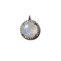 12mm Black Gold Bezeled Cubic Zirconia & Rainbow Moonstone Pendant 1 pc