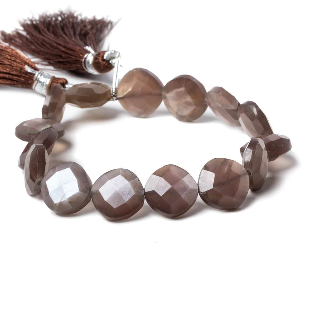 12mm Chocolate Moonstone faceted pillow beads 7 inch 14 pieces