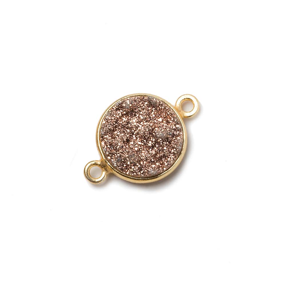 12mm Vermeil Bezel Metallic Rose Drusy Coin 2 ring Connector 1 piece