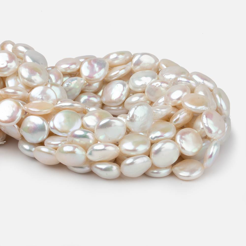 12mm White Iridescent Coin Freshwater Pearls 15 inch 29 pieces A
