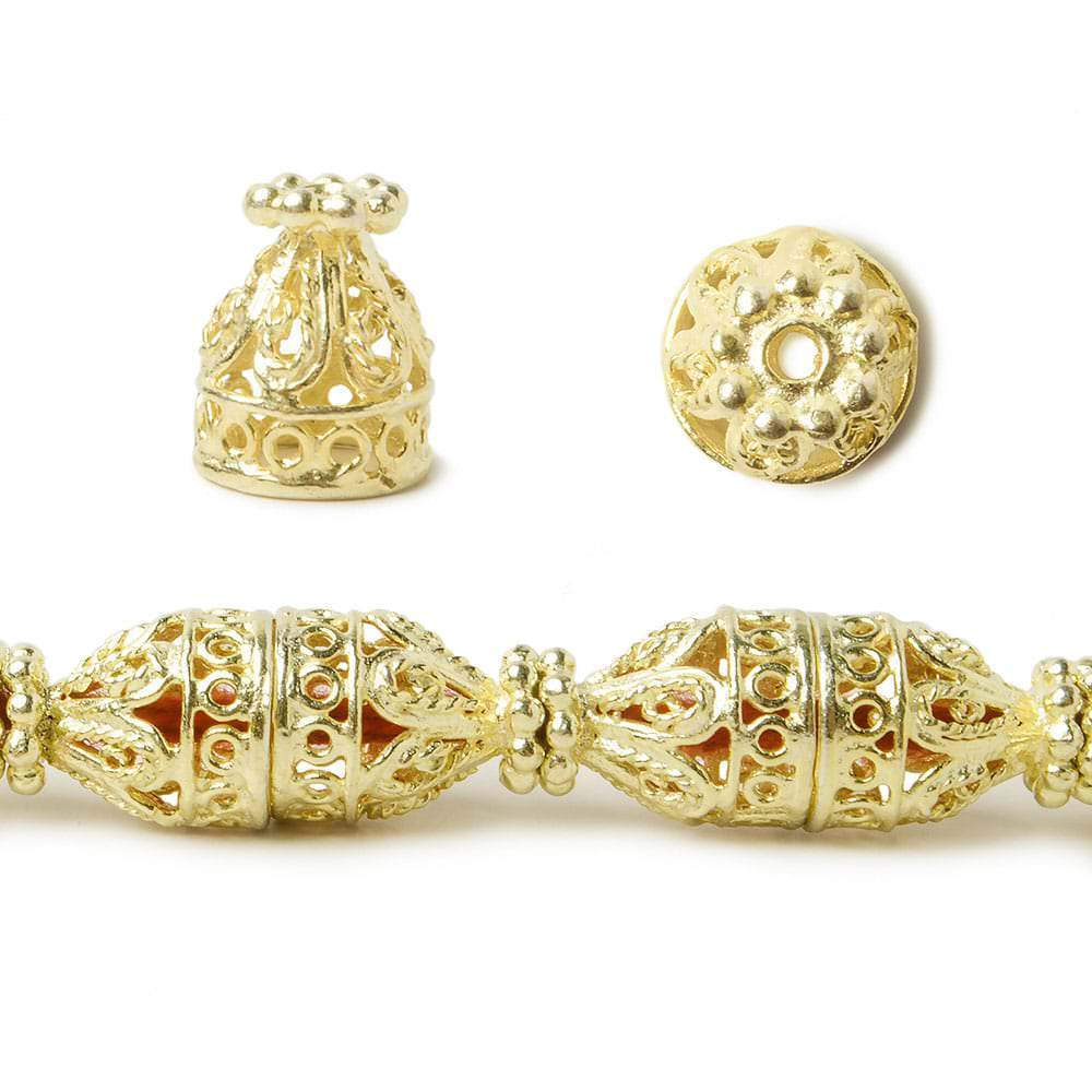 12x10mm 14kt Gold plated Copper Filigree Cone 8 inch 18 Beads