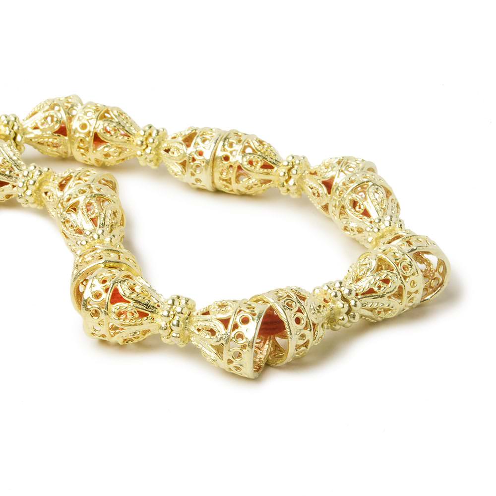 12x10mm 14kt Gold plated Copper Filigree Cone 8 inch 18 Beads