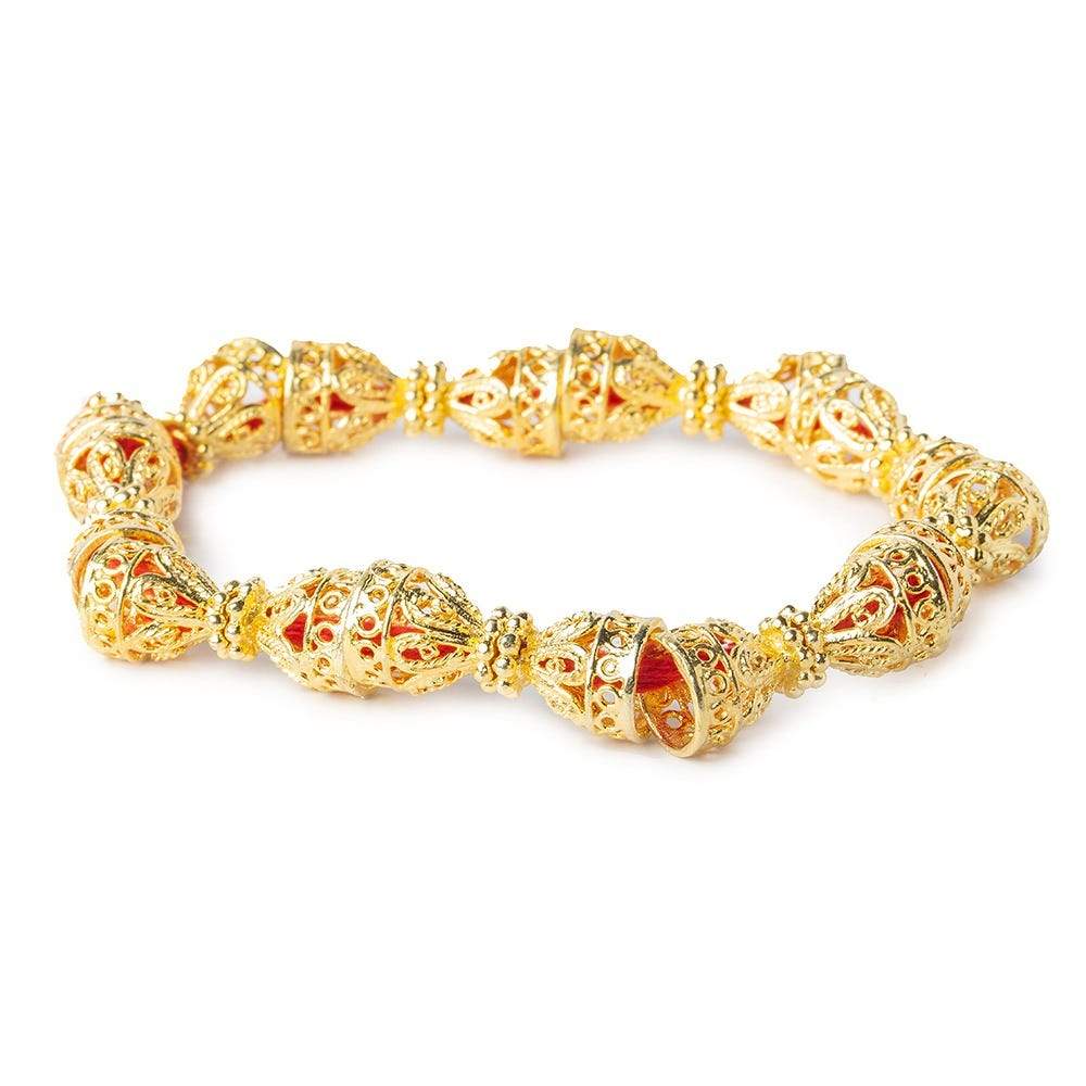 12x10mm 22kt Gold plated Copper Filigree Cone 8 inch 18 Beads