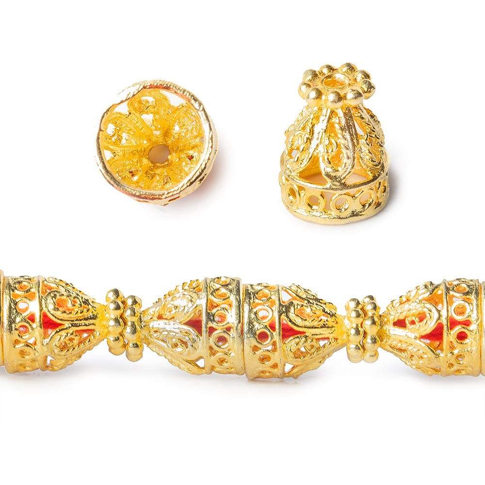12x10mm 22kt Gold plated Copper Filigree Cone 8 inch 18 Beads