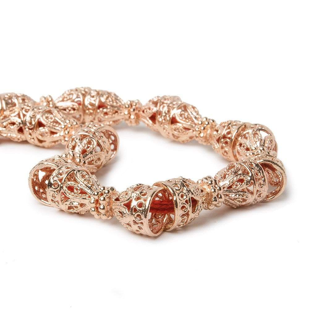 12x10mm Rose Gold plated Copper Filigree Cone 8 inch 18 beads