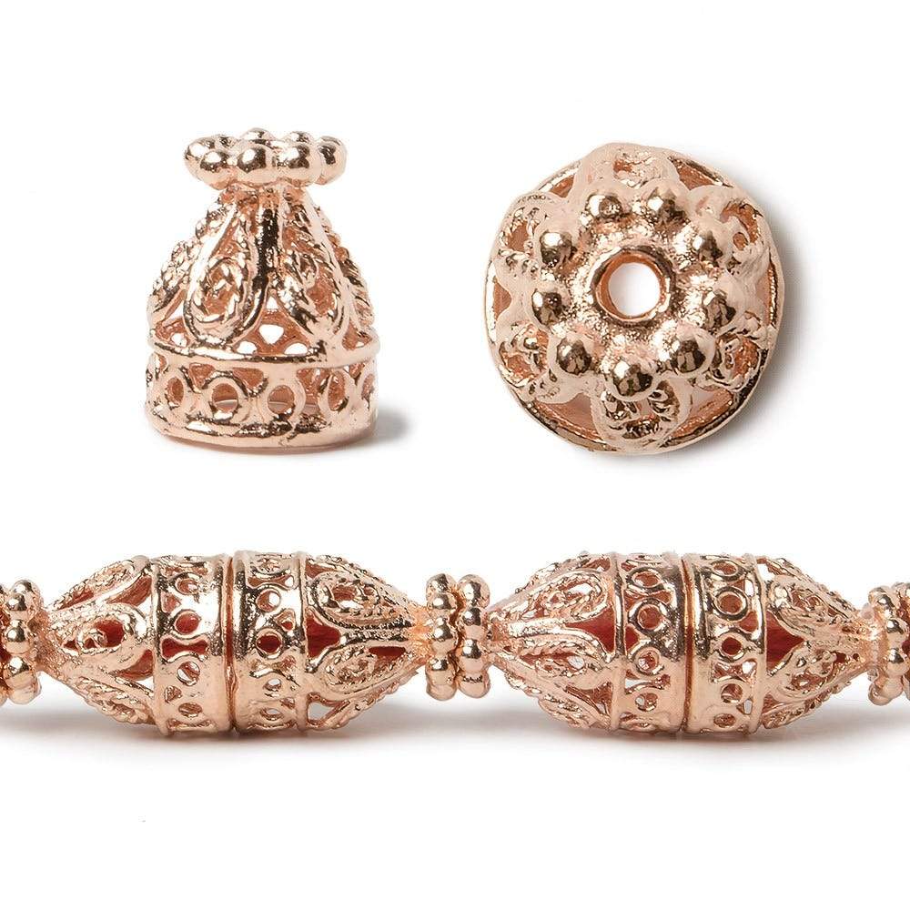 12x10mm Rose Gold plated Copper Filigree Cone 8 inch 18 beads