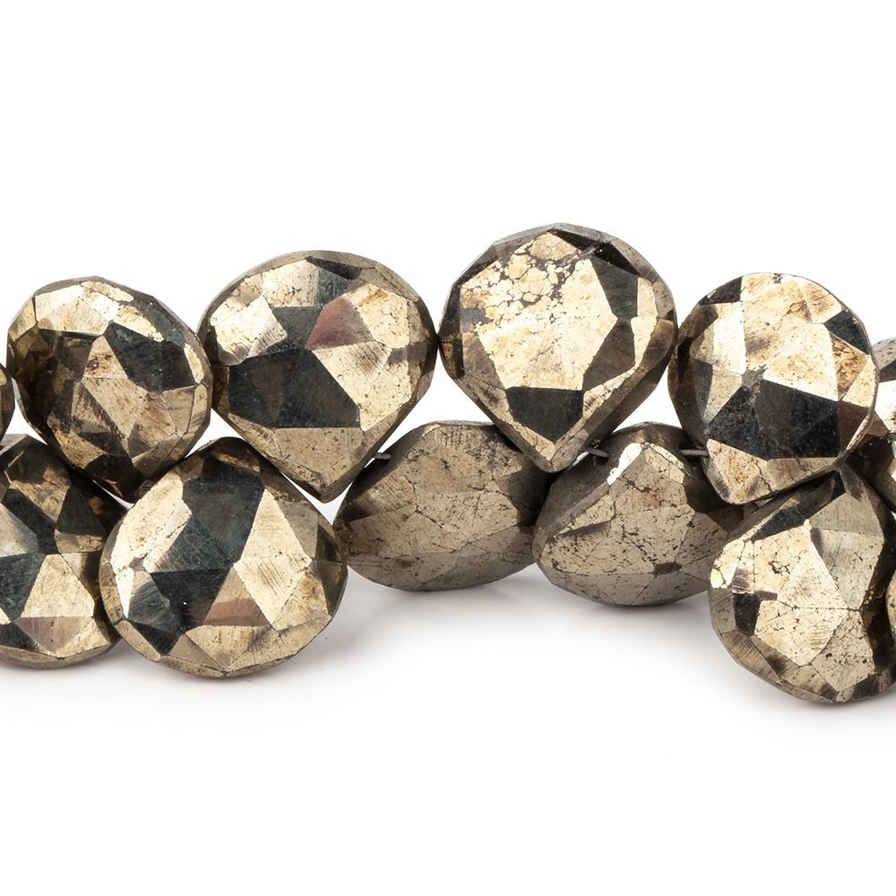 12x12mm Pyrite faceted heart beads 8 inch 39 pieces