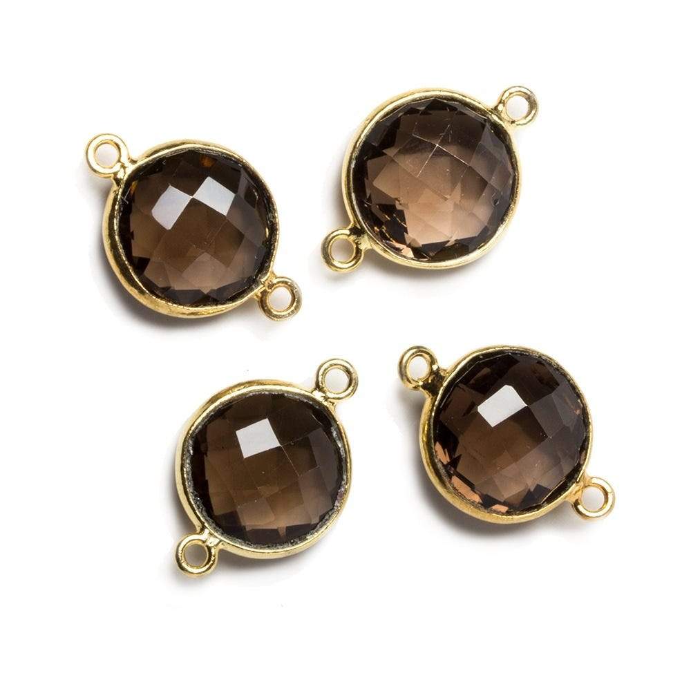 12x12mm Vermeil Bezeled Smoky Quartz faceted coin Connector 1 piece