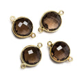 12x12mm Vermeil Bezeled Smoky Quartz faceted coin Connector 1 piece