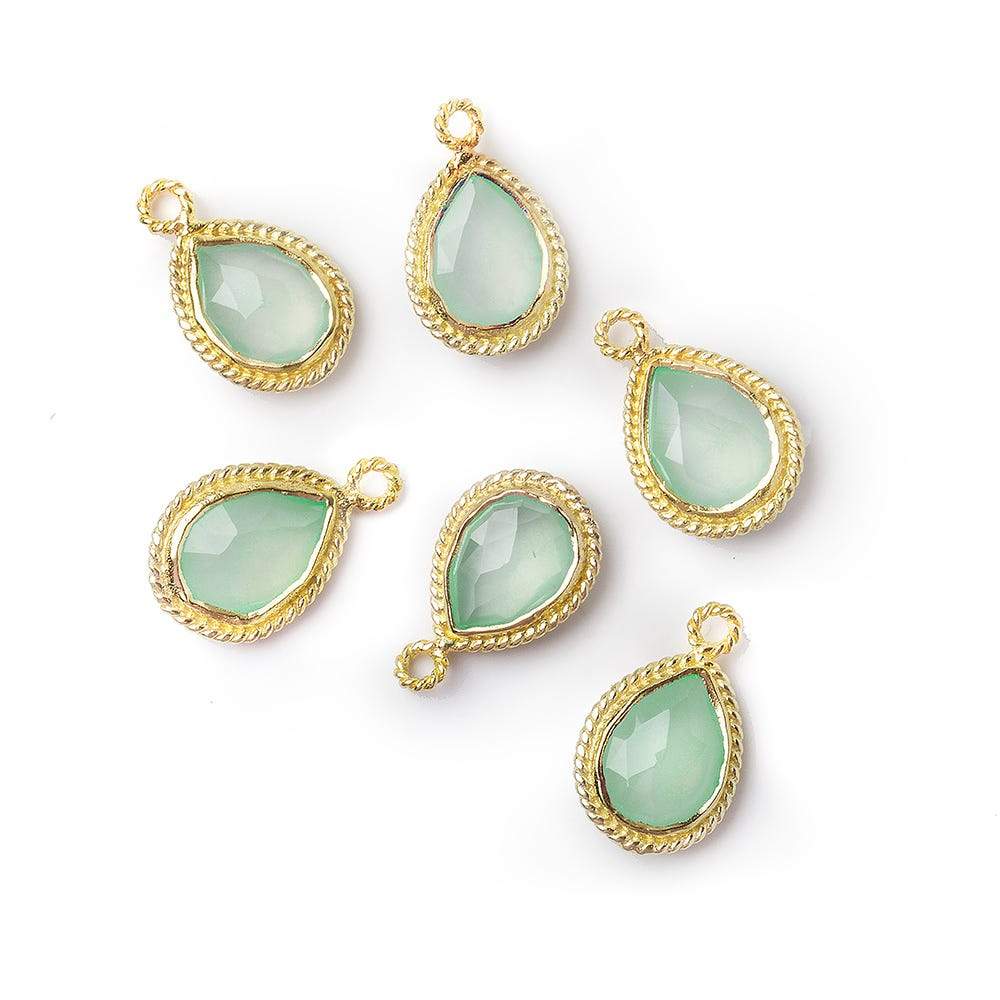 12x8mm Vermeil Rope Bezel Sea Blue Chalcedony Pear Pendant 1 piece