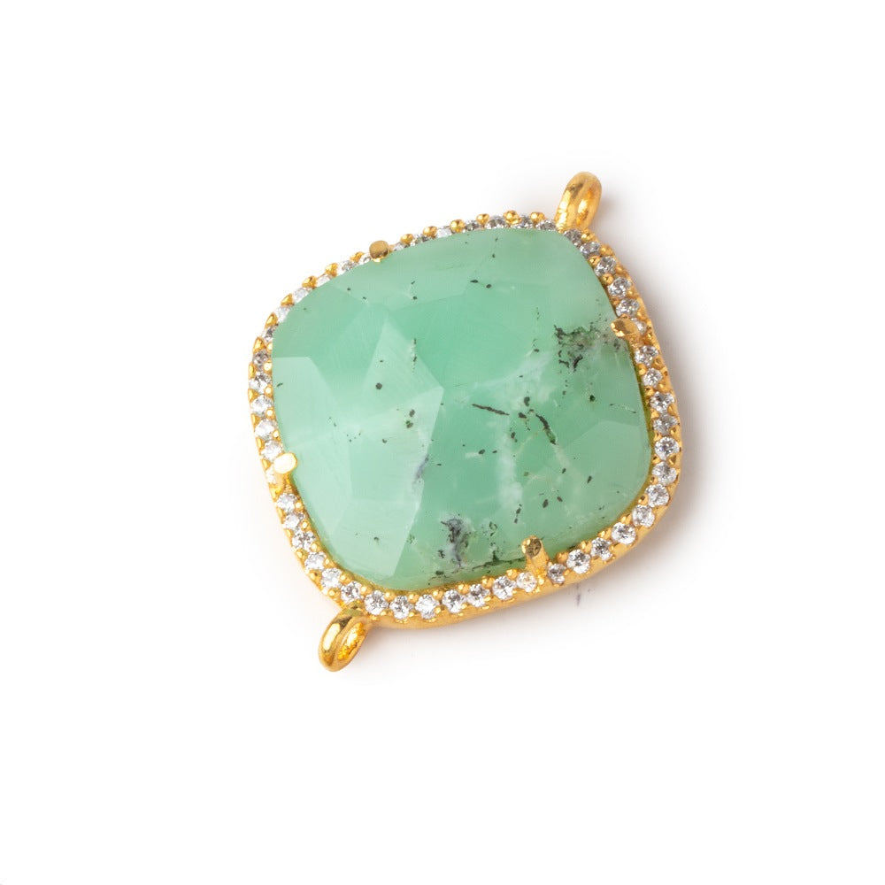21x21mm Vermeil Bezel CZ & Chrysoprase Pillow Connector 1 focal bead