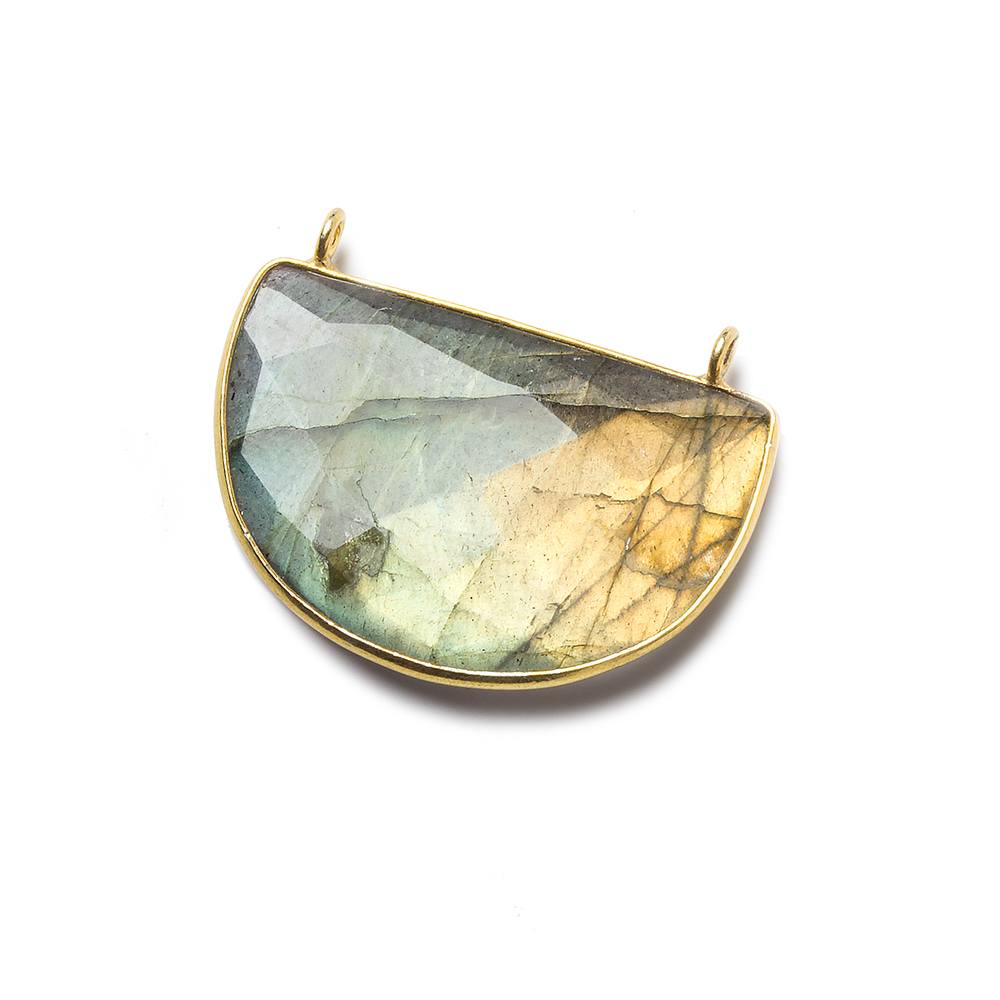32x21x7mm Vermeil Labradorite Gold Flash Half Moon Connector 1 piece