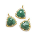 13.5mm Vermeil Bezel White CZ and Green Aventurine Triangle Pendant 1 piece